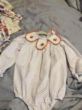Classic White & Orange Polka Dot Baby One-Piece with Peter Pan Collar